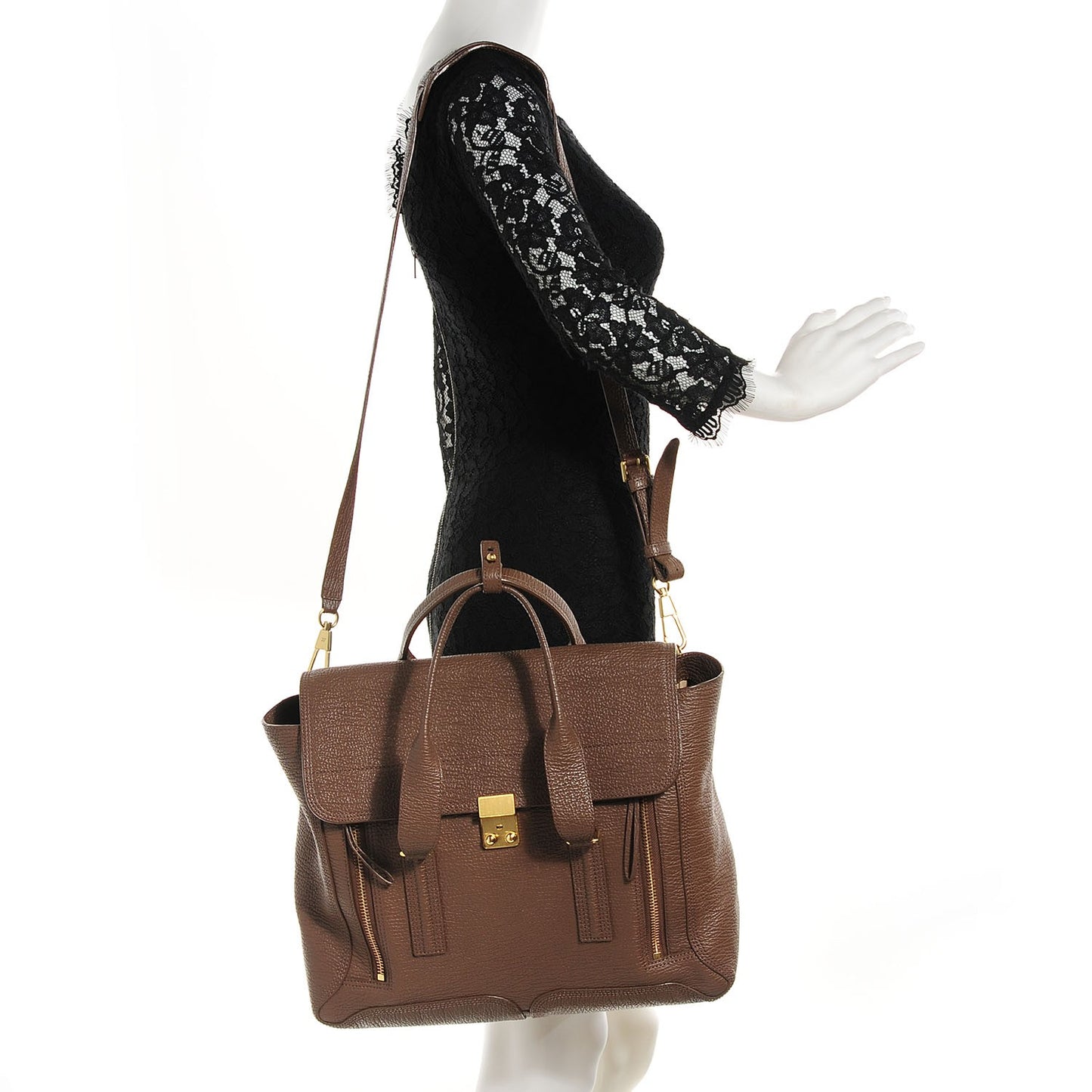3.1 Textured Calfskin Large Pashli Satchel Taupe