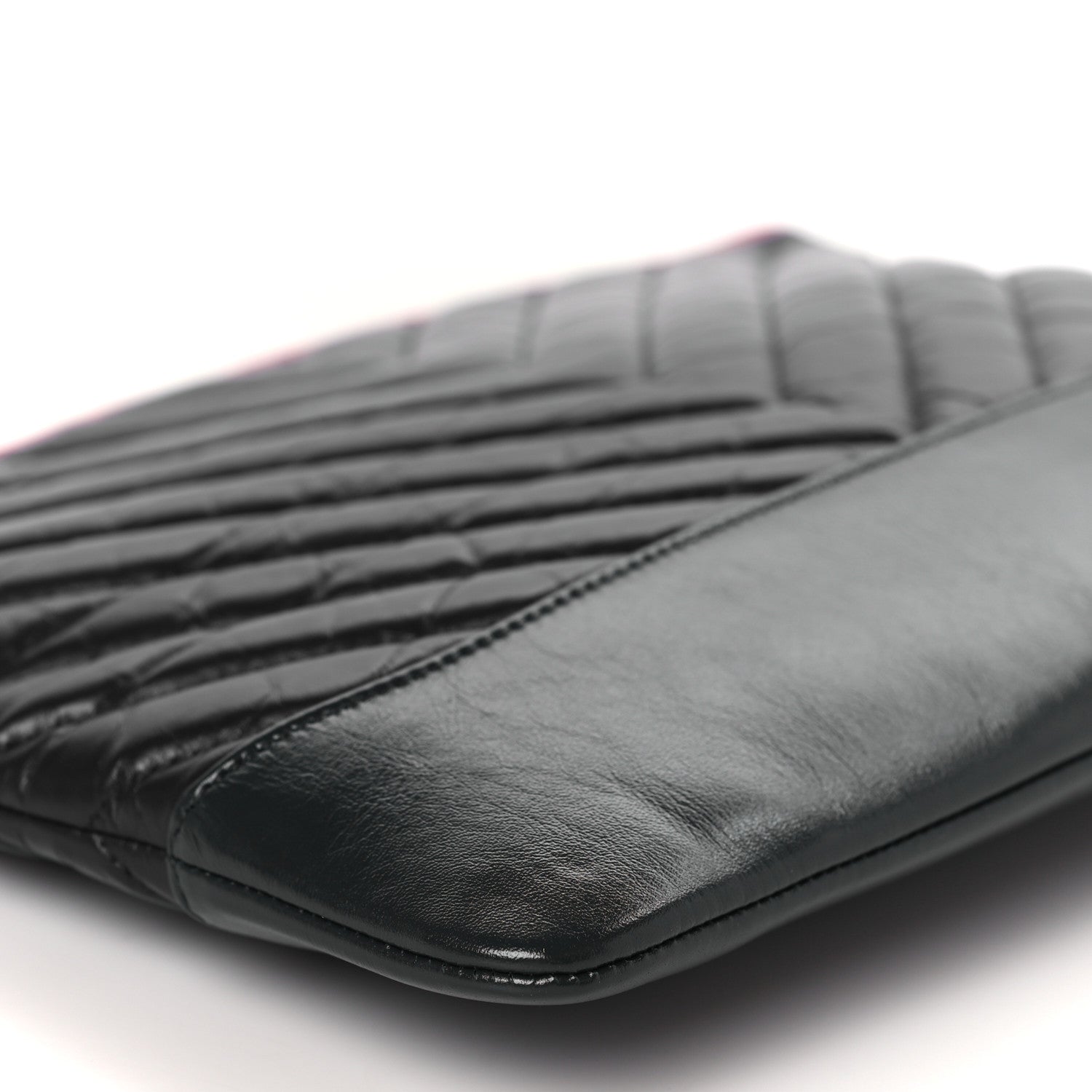 Chanel Aged Calfskin Chevron Quilted Medium Gabrielle Cosmetic Case Pink Navy Black 8 of 9