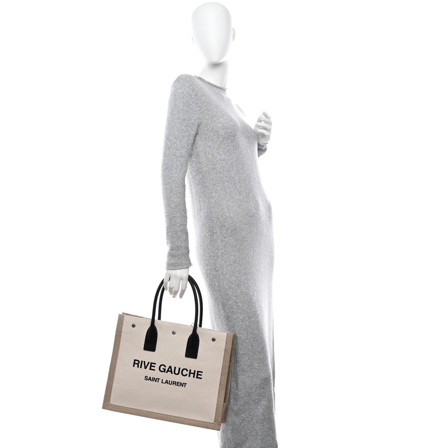 Saint Laurent Linen Calfskin Small Rive Gauche Tote Greggio Natural 2 of 9