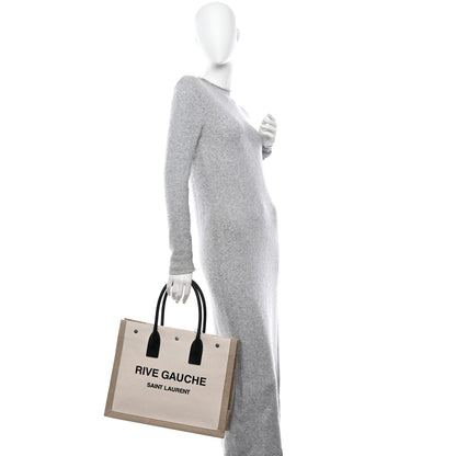Saint Laurent Linen Calfskin Small Rive Gauche Tote Greggio Natural 2 of 9