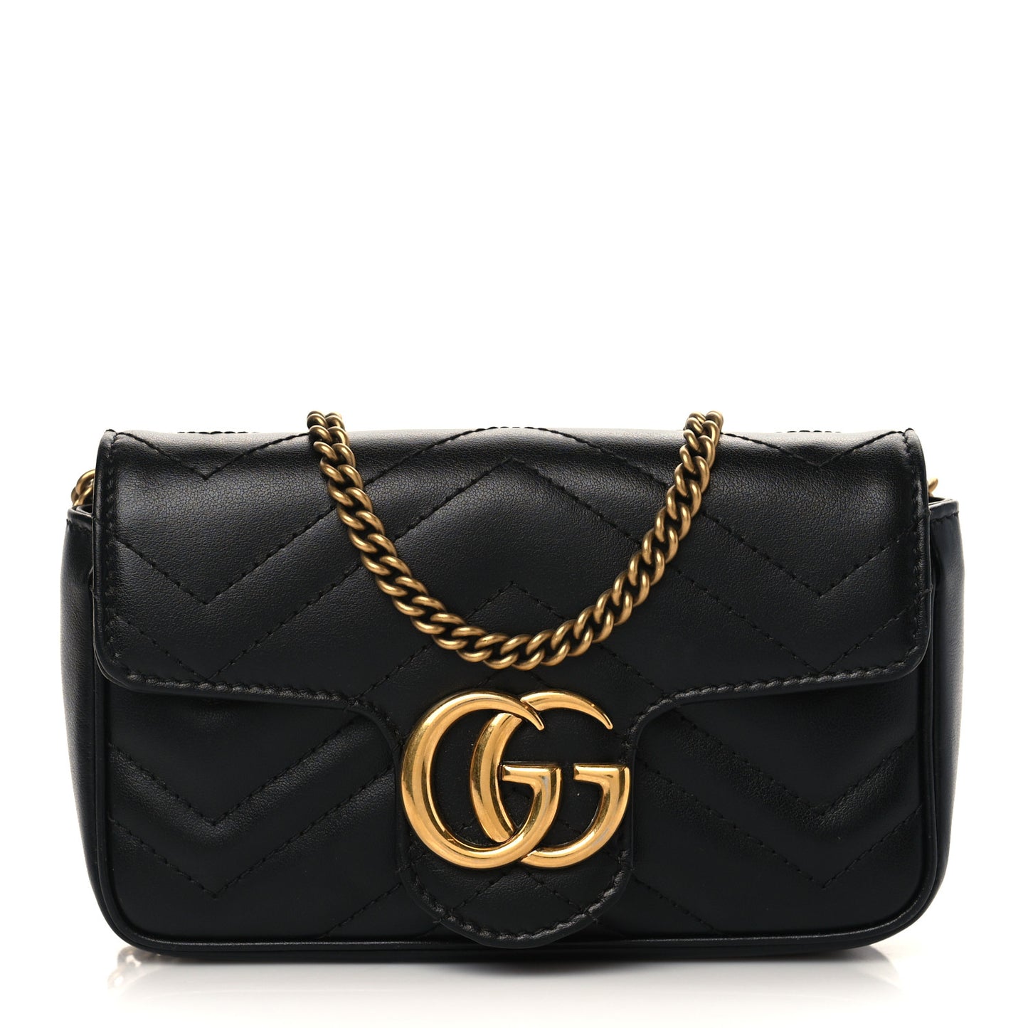 Calfskin Matelasse Super Mini GG Marmont Shoulder Bag Black