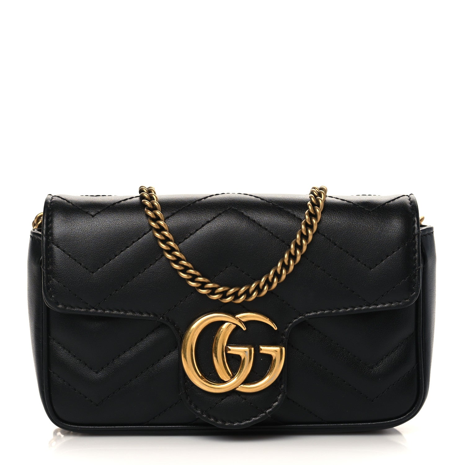 Gucci Calfskin Matelasse Super Mini GG Marmont Shoulder Bag Black 1 of 7