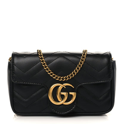 Gucci Calfskin Matelasse Super Mini GG Marmont Shoulder Bag Black 1 of 7