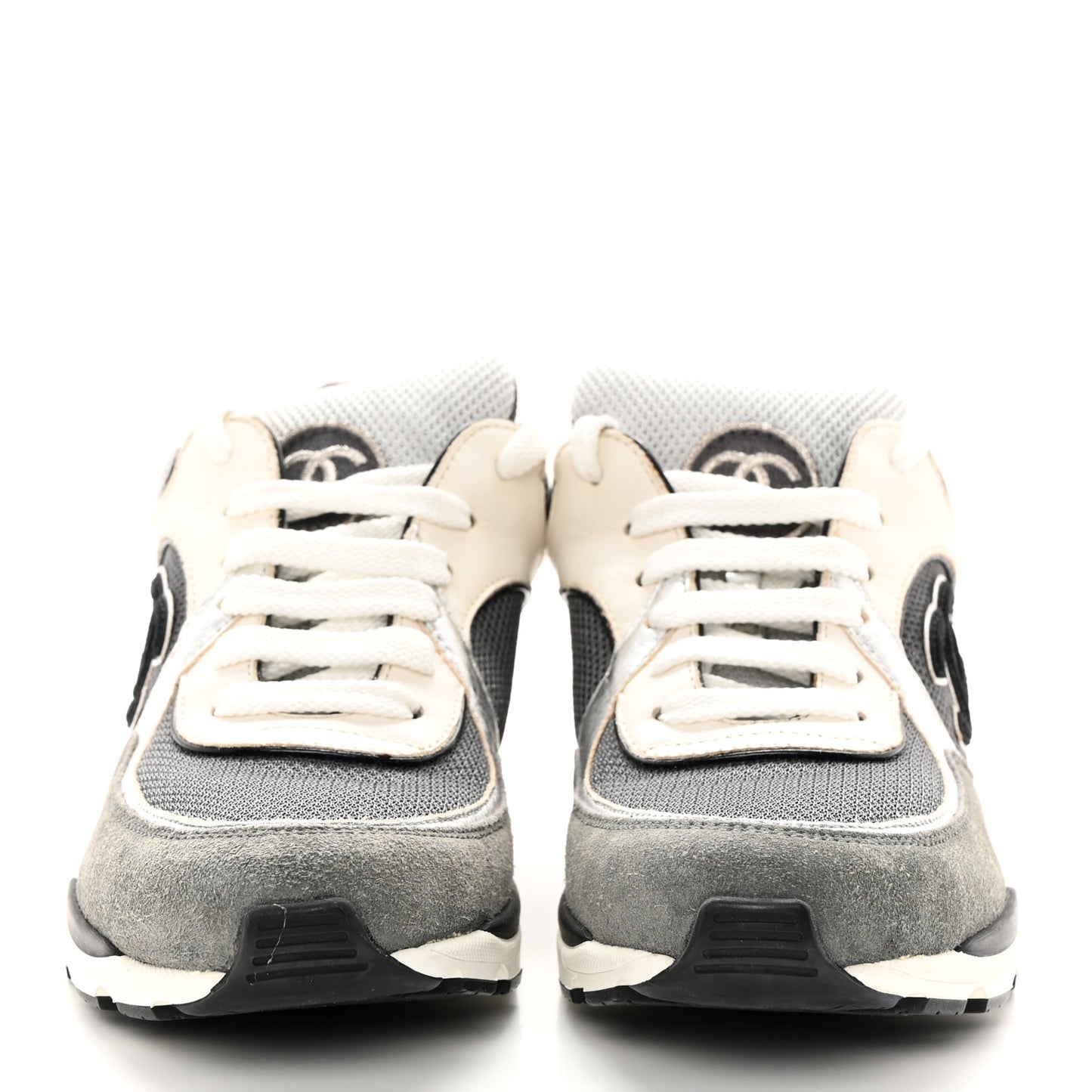 Mesh Suede Calfskin Womens CC Sneakers 37.5 Grey