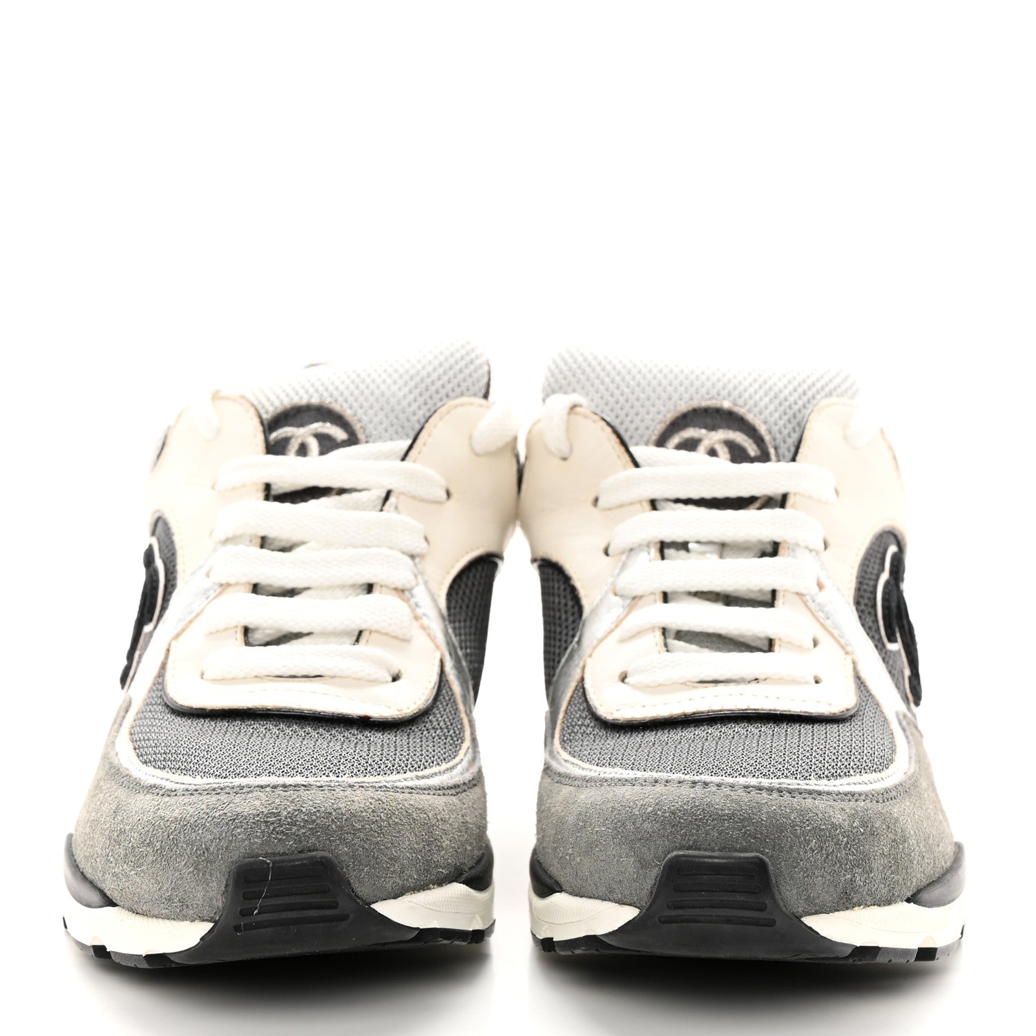 Chanel Mesh Suede Calfskin Womens CC Sneakers 37.5 Grey 2 of 14