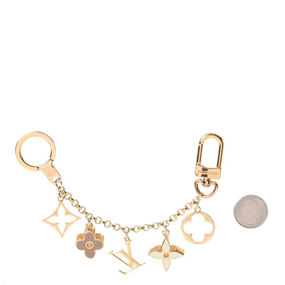 Louis Vuitton Brass Enamel Fleur De Monogram Bag Charm Chain Gold 2 of 6