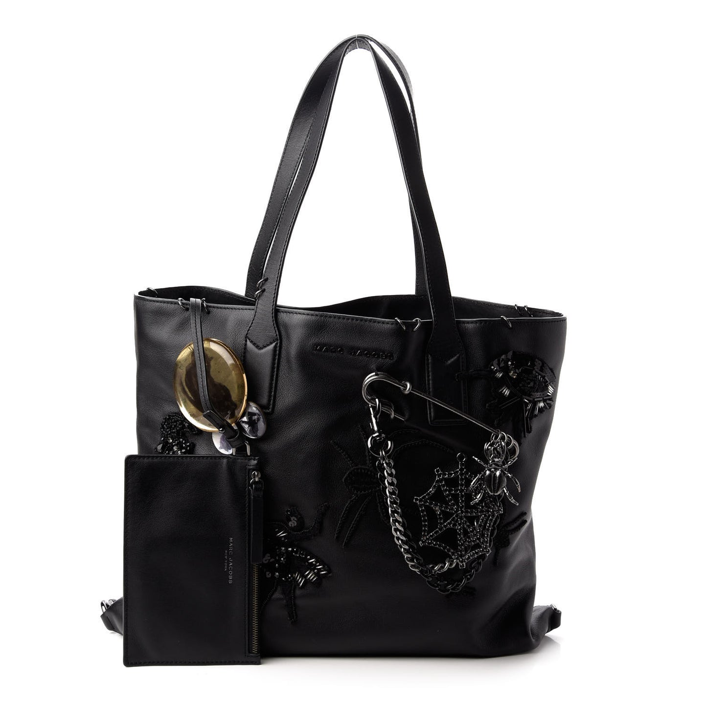 Calfskin Large Wingman Badges Shopping Tote Black