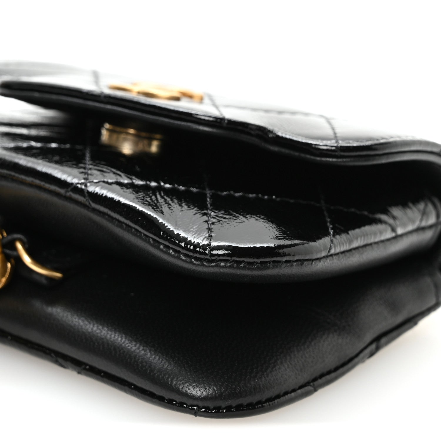 Chanel Crumpled Patent Lambskin Quilted Tassel Clutch With Chain Black 12 of 12