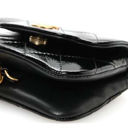Chanel Crumpled Patent Lambskin Quilted Tassel Clutch With Chain Black 12 of 12