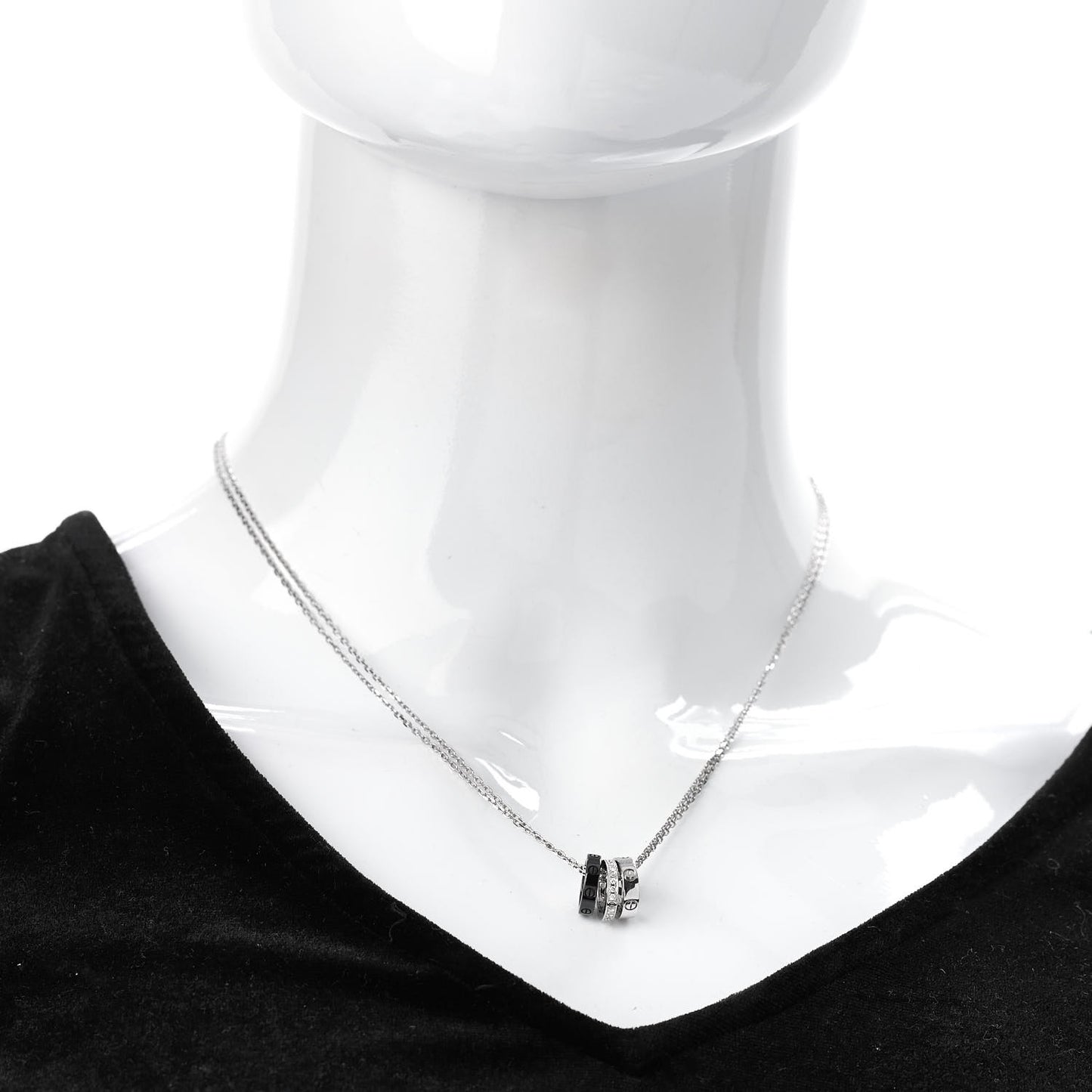 18K White Gold Ceramic Diamond Three Ring LOVE Necklace