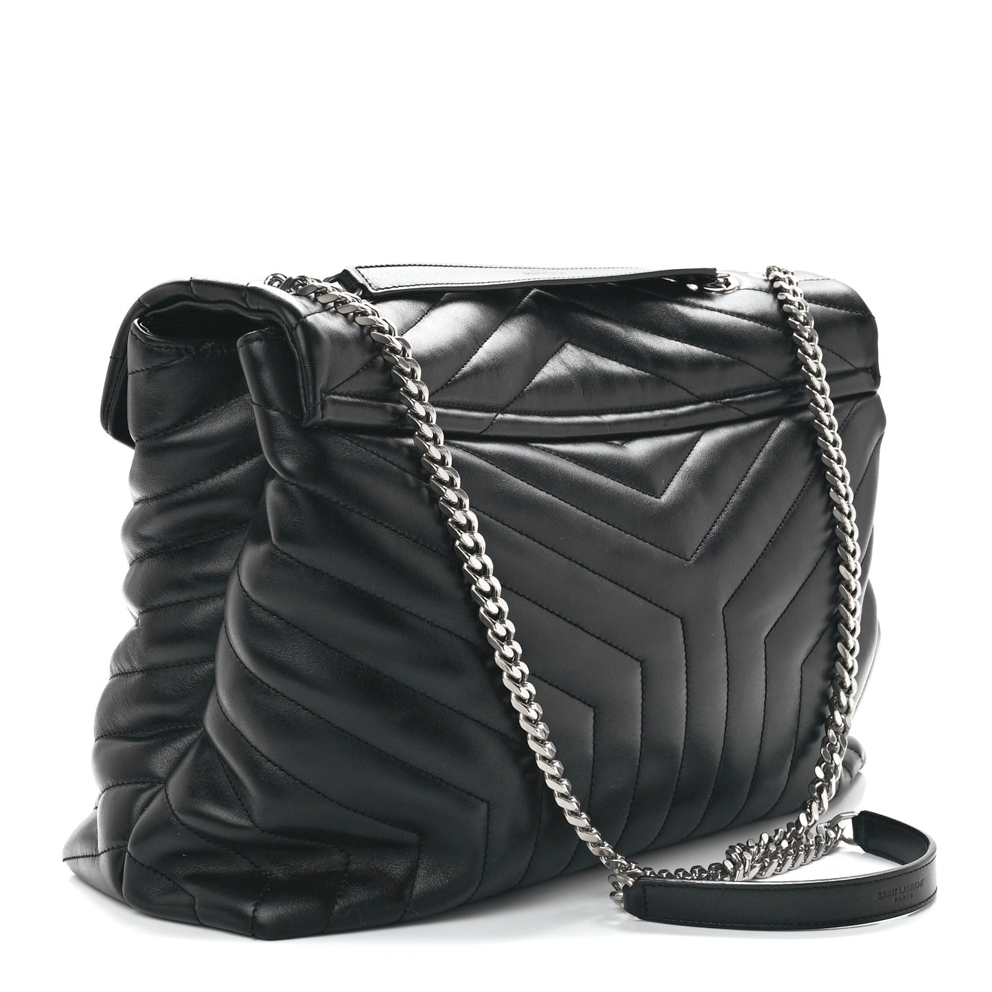 Calfskin Y Quilted Monogram Large Loulou Chain Satchel Black