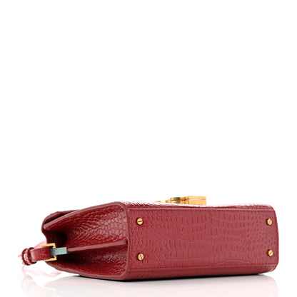 Saint Laurent Calfskin Crocodile Embossed Mini Classic Monogram Cassandra Top Handle Red 4 of 10