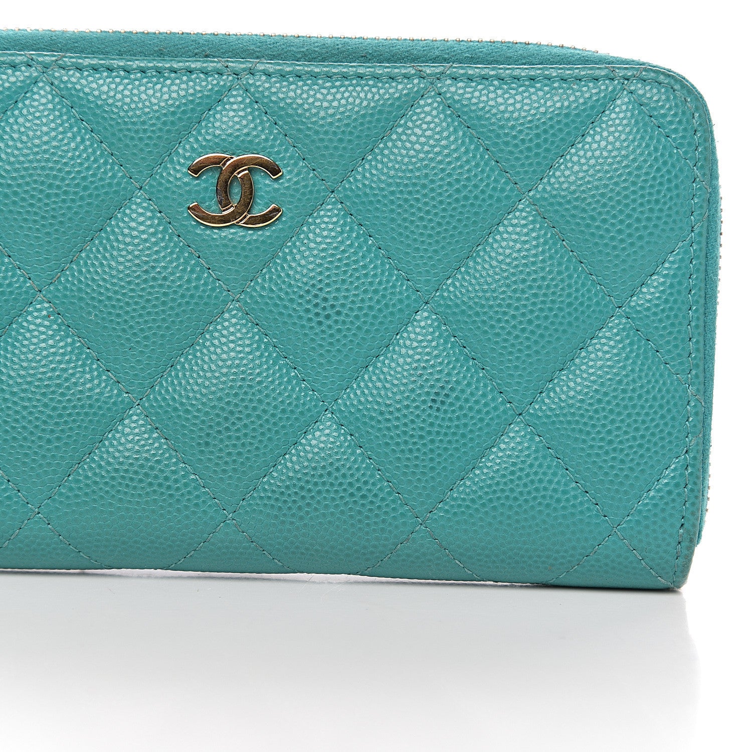 Chanel Caviar Quilted Small Zip Around Wallet Turquoise 8 of 14