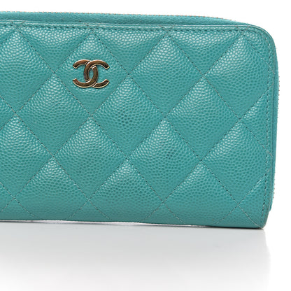 Chanel Caviar Quilted Small Zip Around Wallet Turquoise 8 of 14