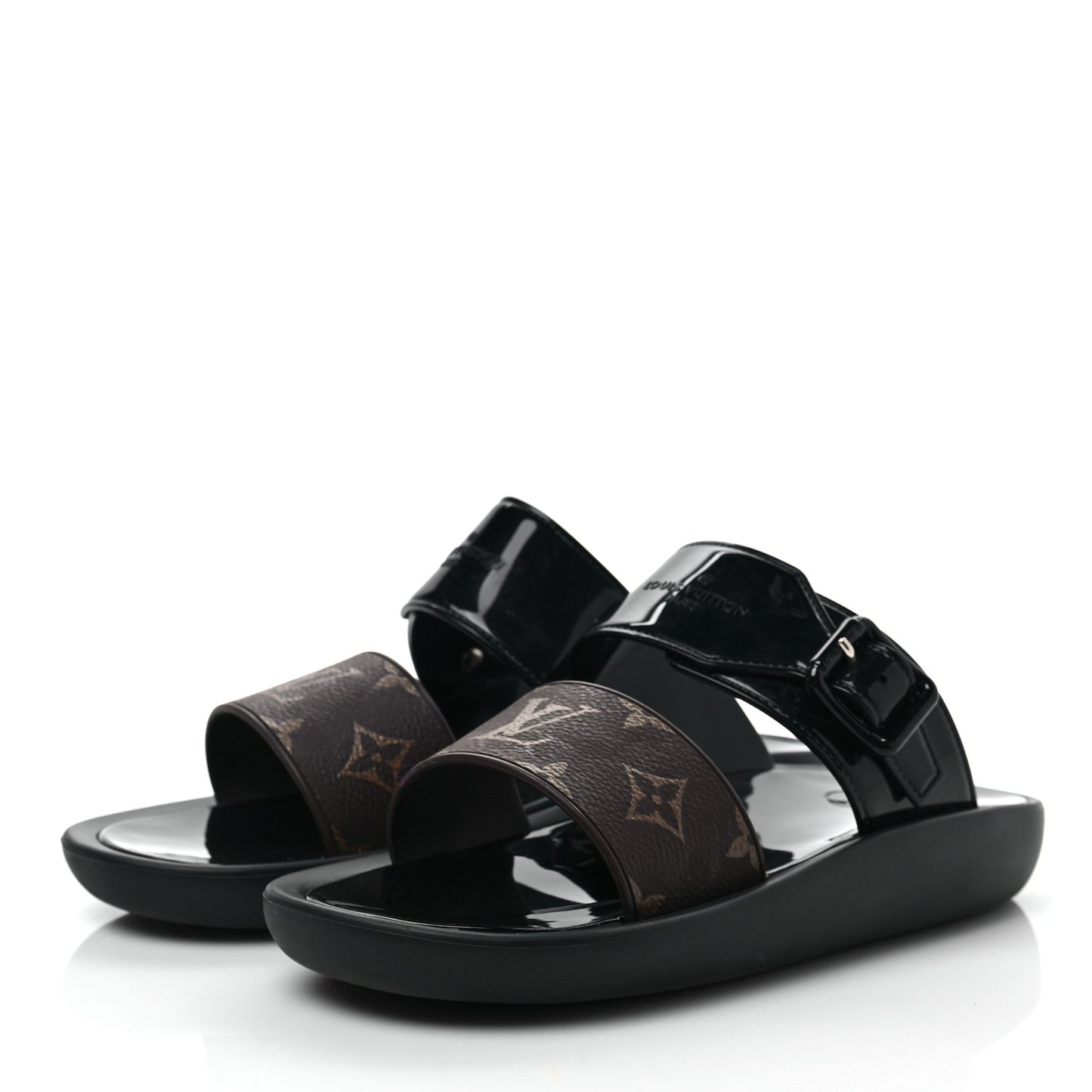 Monogram Sunbath Flat Mule Sandals 37 Black