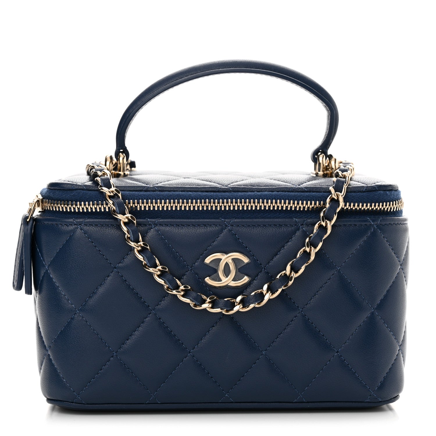 Chanel Lambskin Quilted Small Top Handle Vanity Case With Chain Dark Blue 1 of 11