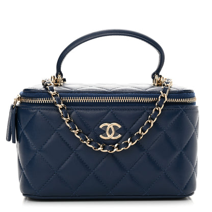 Chanel Lambskin Quilted Small Top Handle Vanity Case With Chain Dark Blue 1 of 11