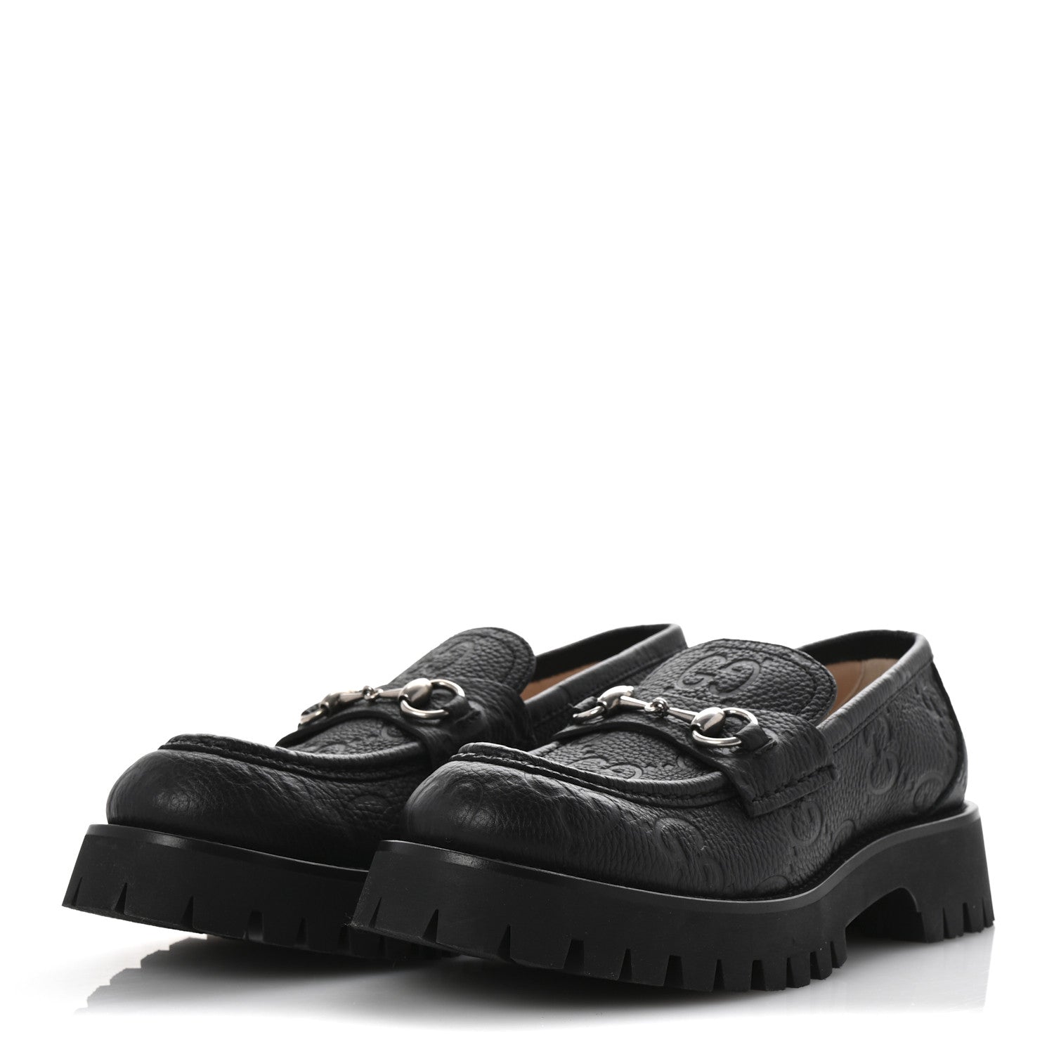 Gucci Piuma Calfskin Embossed Womens Platform Lug Sole Loafers 40 Black 4 of 10