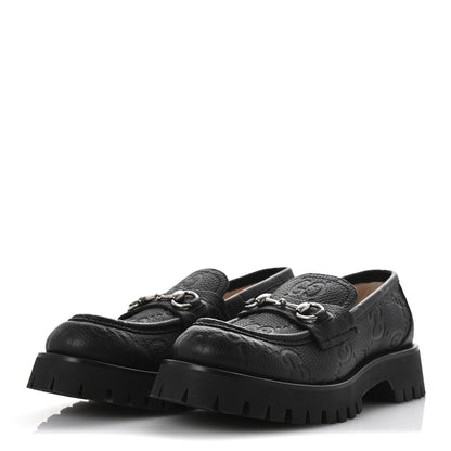 Gucci Piuma Calfskin Embossed Womens Platform Lug Sole Loafers 40 Black 4 of 10