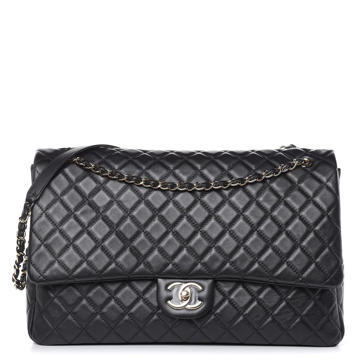 Chanel Metallized Calfskin Quilted XXL Travel Flap Bag Black 1 of 10