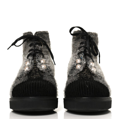 Chanel Tweed Calfskin Pearl Combat Short Boots 41.5 Multicolor 2 of 12