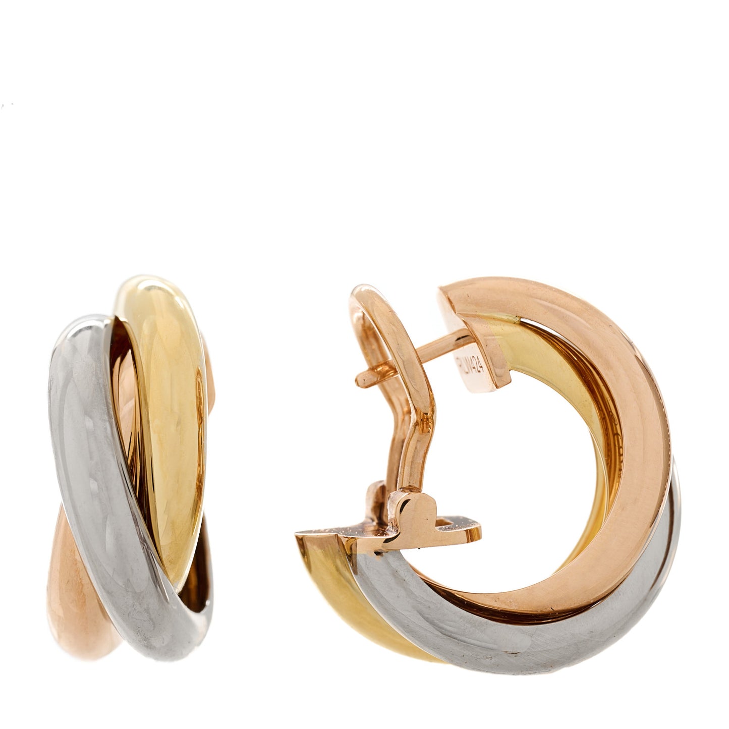 18K Pink Yellow White Gold Classic Trinity Hoop Earrings