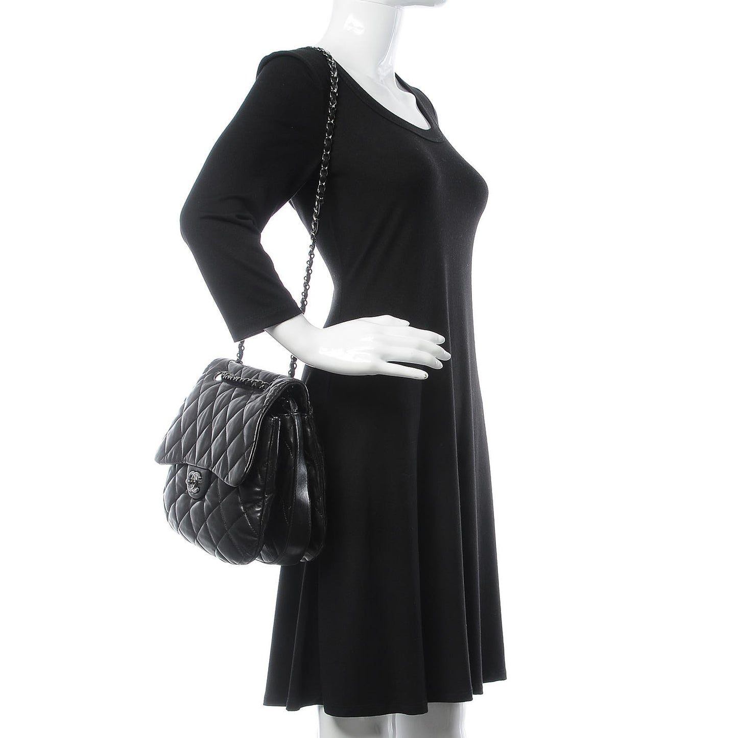 Lambskin Quilted 3 Large Flap Black