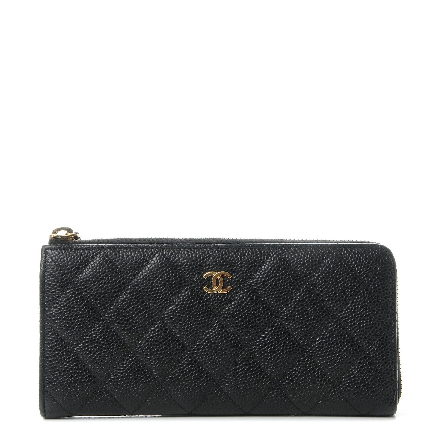 Caviar Quilted Zip Around Clutch Wallet Black