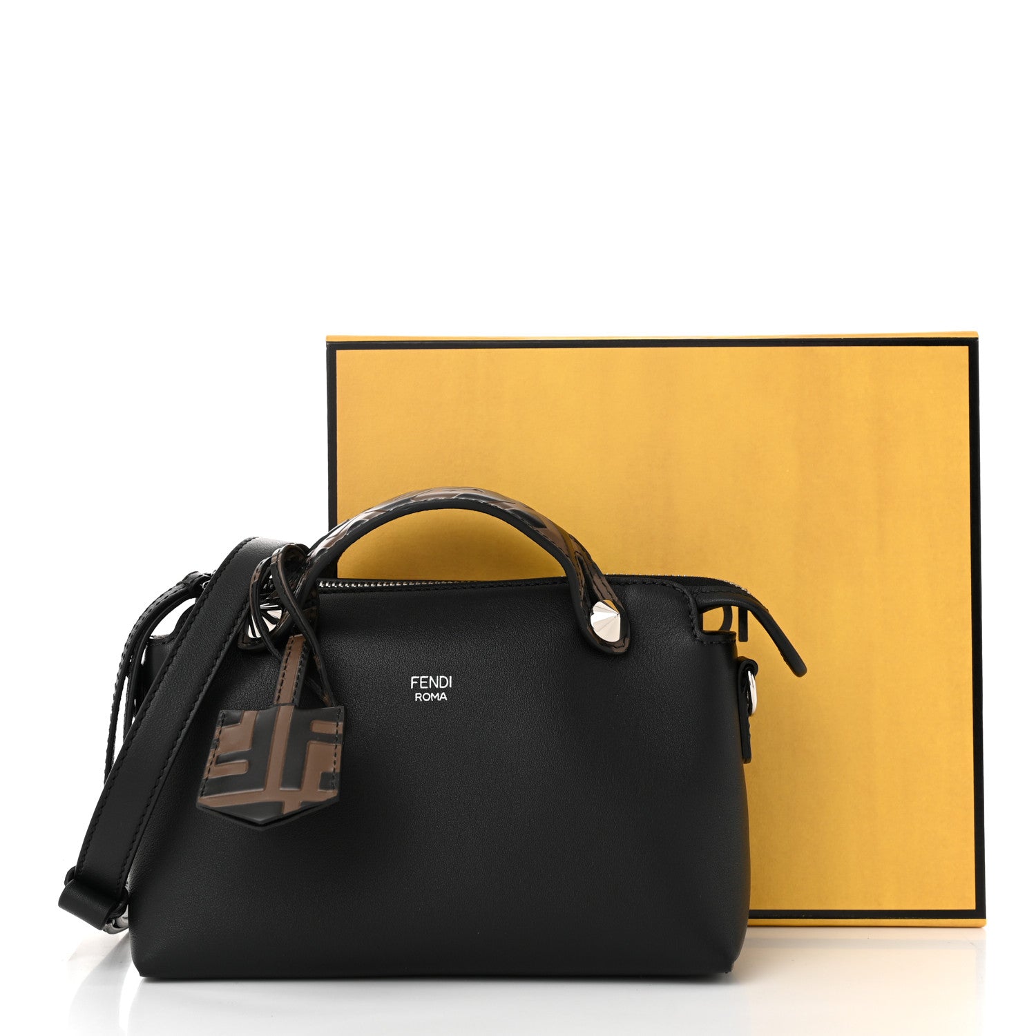 Fendi Vitello Dolce Bi-Color FF 1974 Embossed Mini By The Way Boston Bag Black Maya 11 of 11