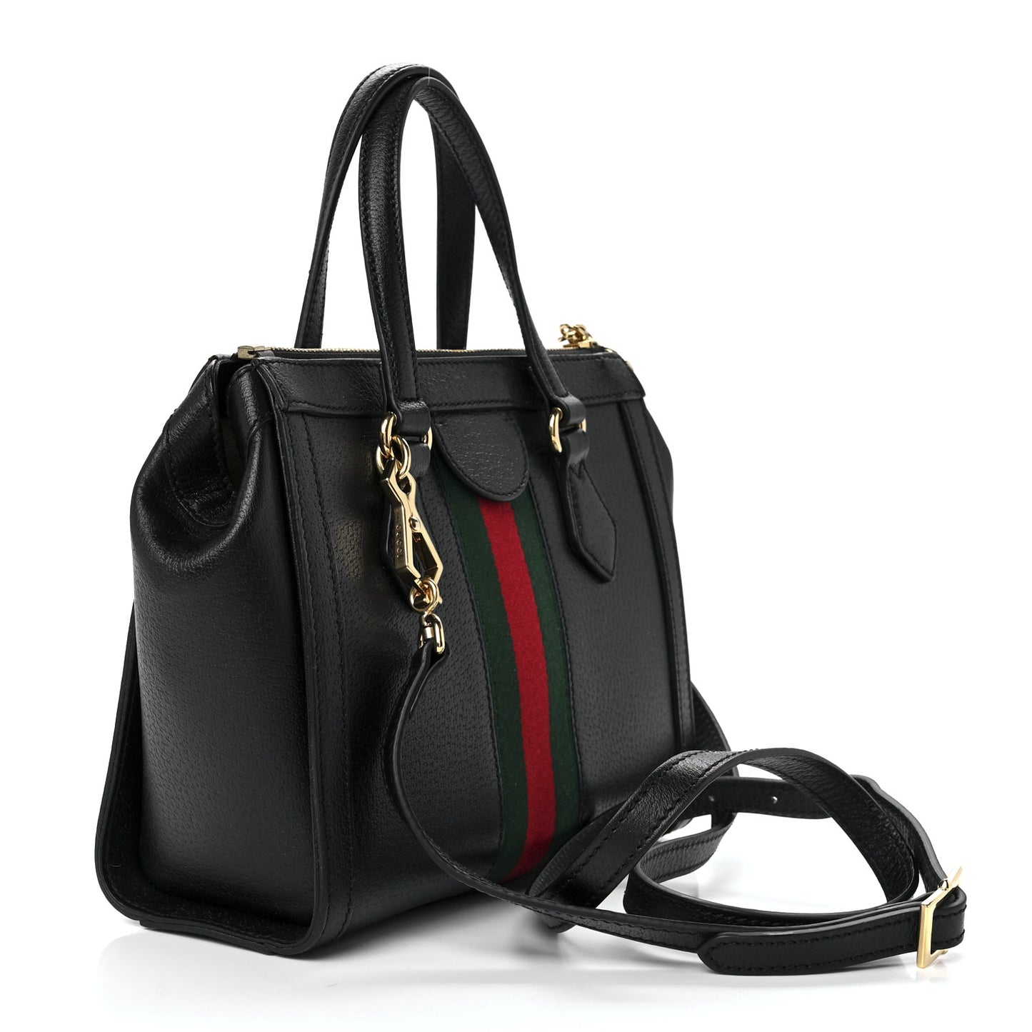 Textured Calfskin Web Small Ophidia Tote Bag Black