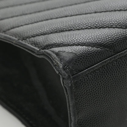 Saint Laurent Grain De Poudre Matelasse Chevron Large Monogram Satchel Black 8 of 8