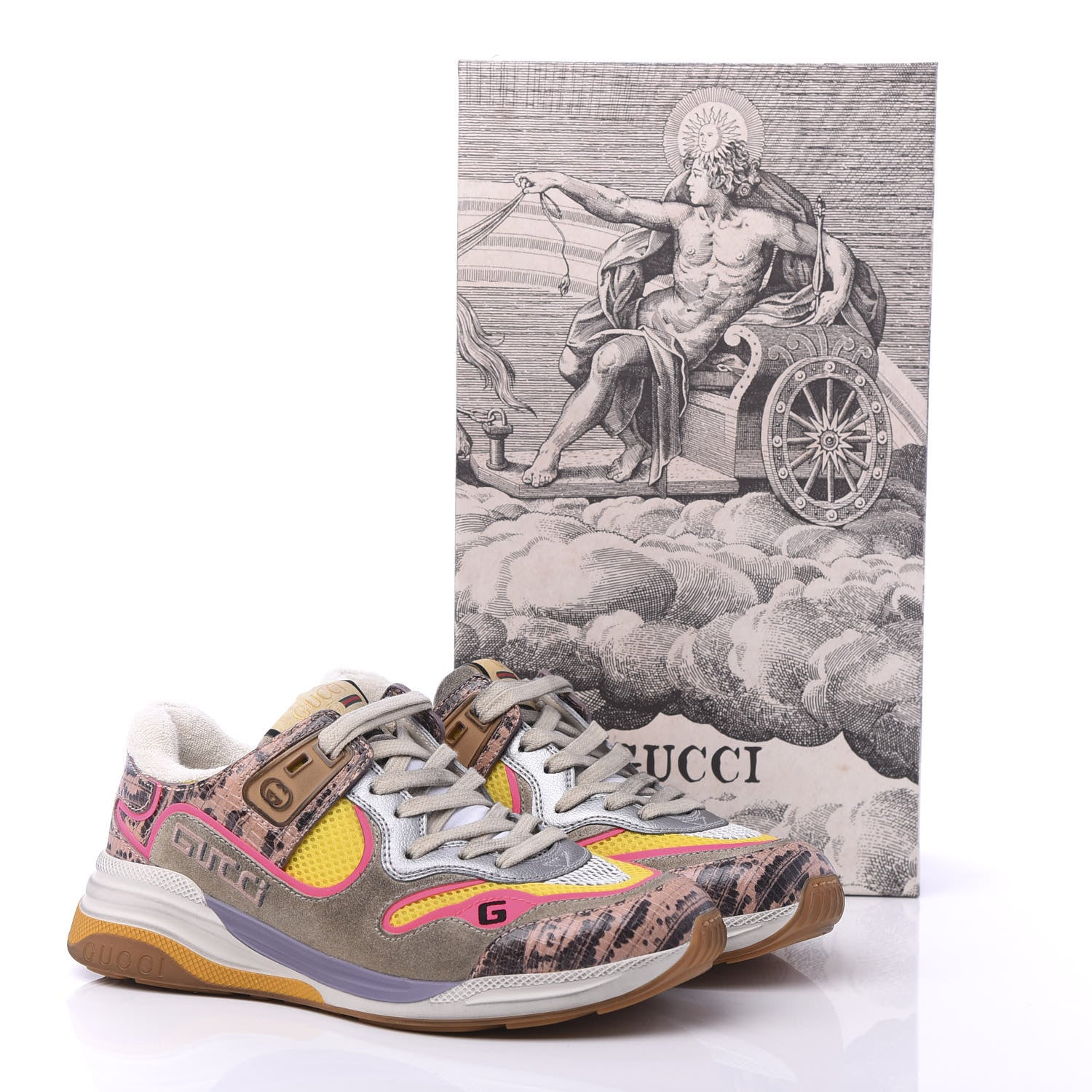 Gucci Suede Calfskin Tejus Printed Womens Ultrapace Sneakers 37.5 Pink Silver Oatmeal Yolk 8 of 8