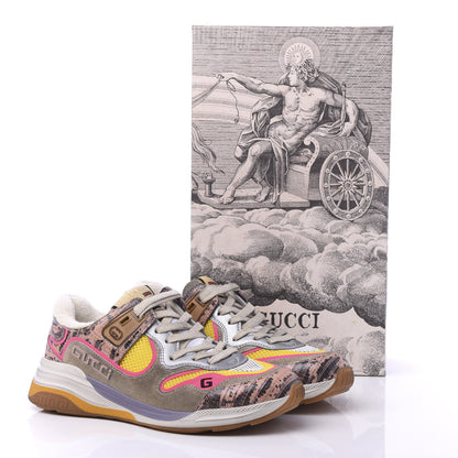 Gucci Suede Calfskin Tejus Printed Womens Ultrapace Sneakers 37.5 Pink Silver Oatmeal Yolk 8 of 8