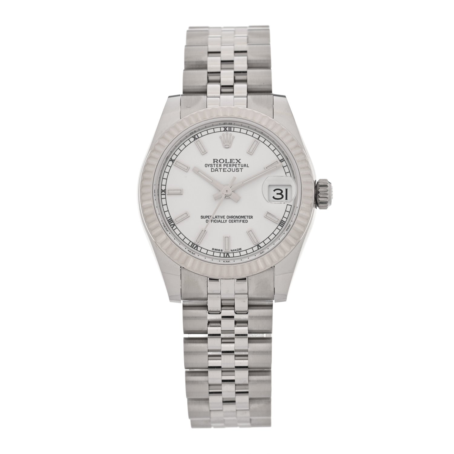 Rolex Stainless Steel 18K White Gold Diamond 31mm Oyster Perpetual Datejust Watch Silver 178274 1 of 5