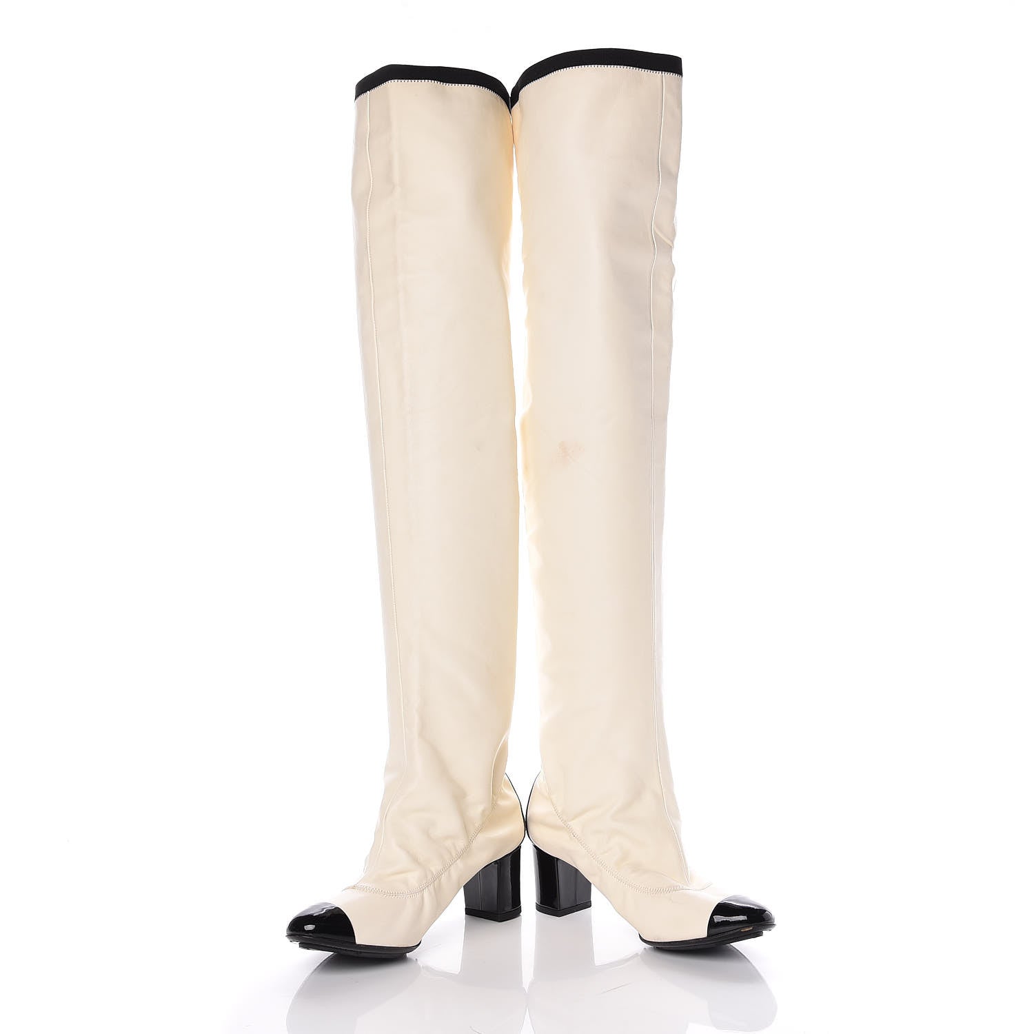 Chanel Lambskin Patent Cap Toe Over the Knee Boots 37.5 White 5 of 18