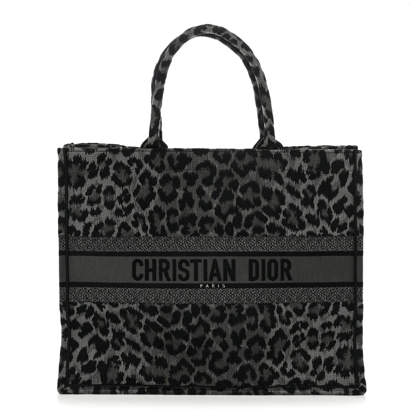Canvas Mizza Embroidered Large Leopard Book Tote Grey