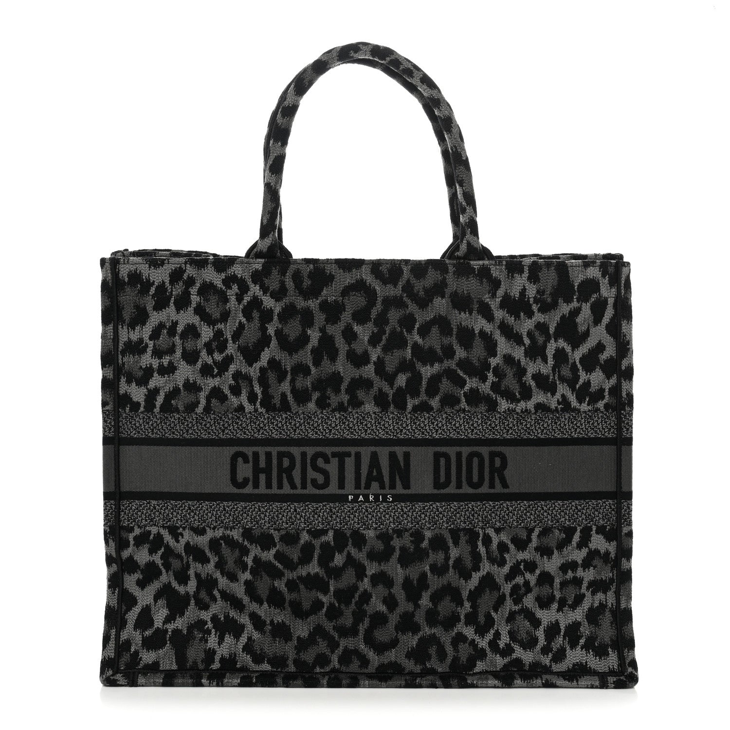Christian Dior Canvas Mizza Embroidered Large Leopard Book Tote Grey 1 of 10