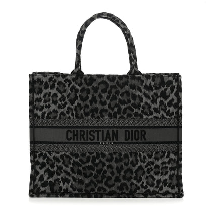 Christian Dior Canvas Mizza Embroidered Large Leopard Book Tote Grey 1 of 10