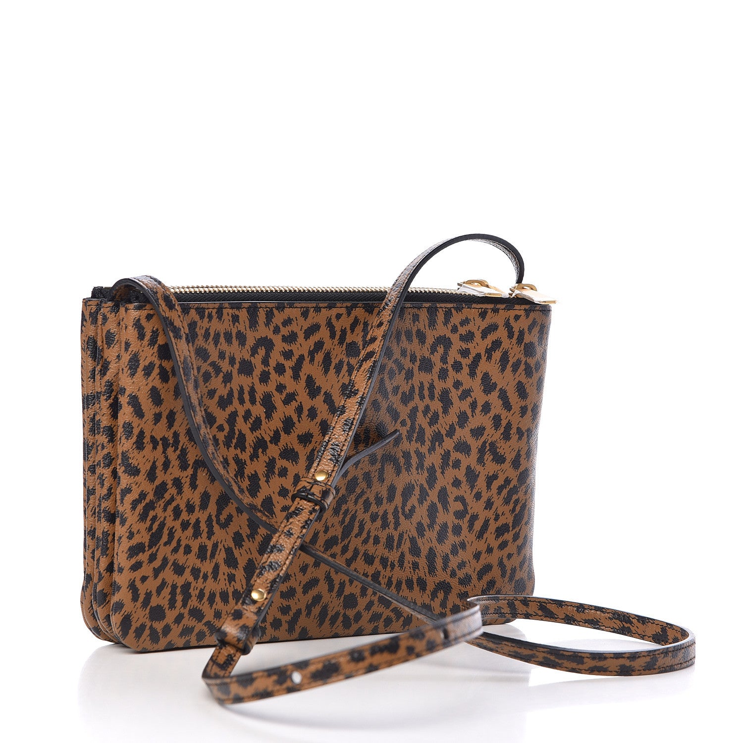 Celine Goatskin Leopard Printed Small Trio Crossbody Bag Brown Black 3 of 11