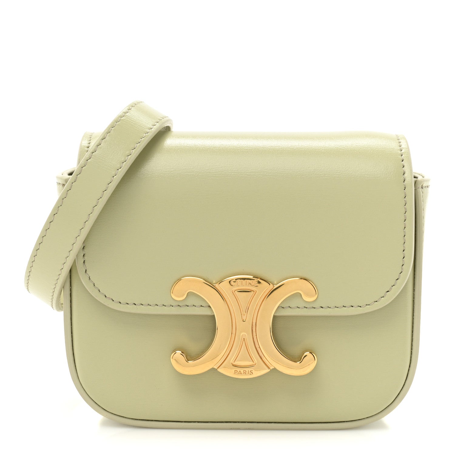 Celine Shiny Calfskin Mini Triomphe Almond Green 1384480