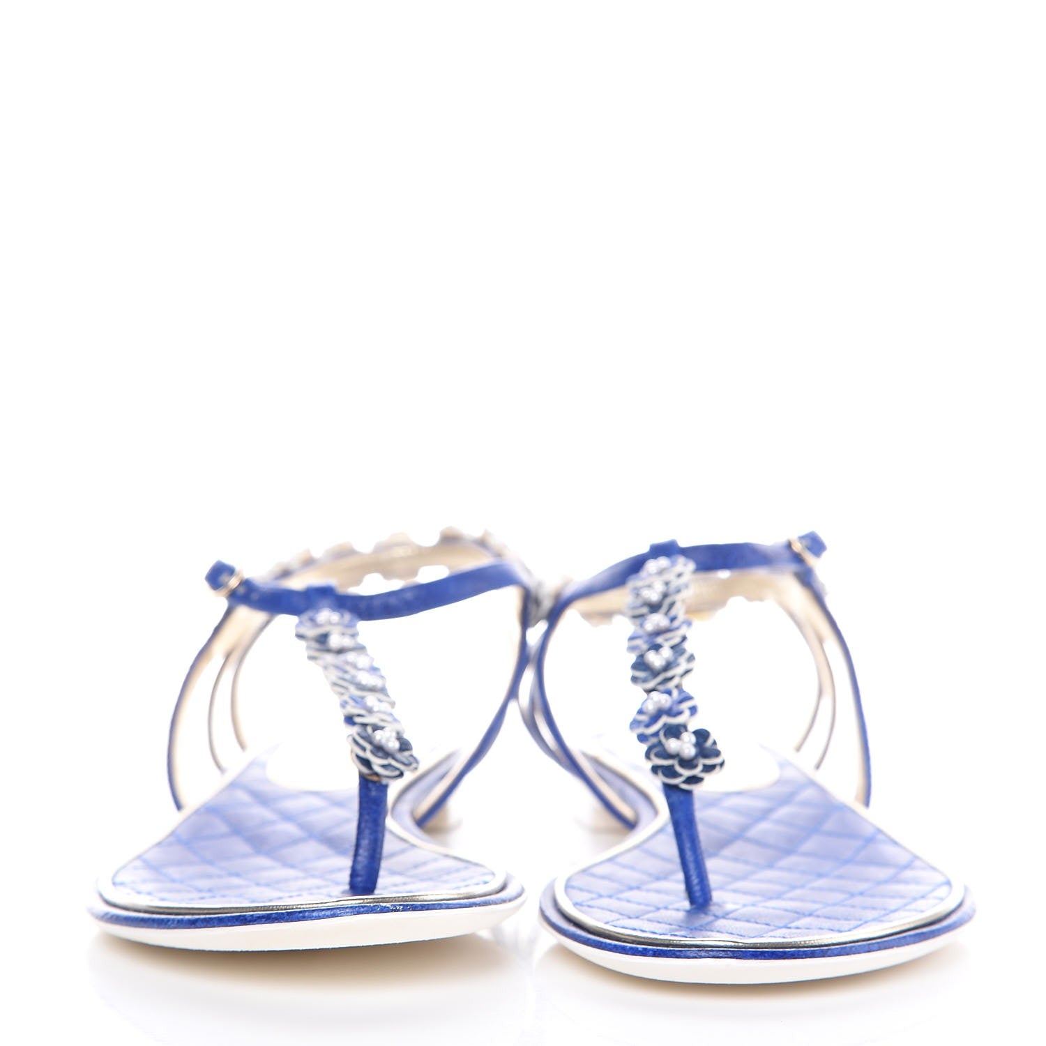 Chanel Goatskin Pearl Camellia Thong Sandals 40 Dark Blue 2 of 8