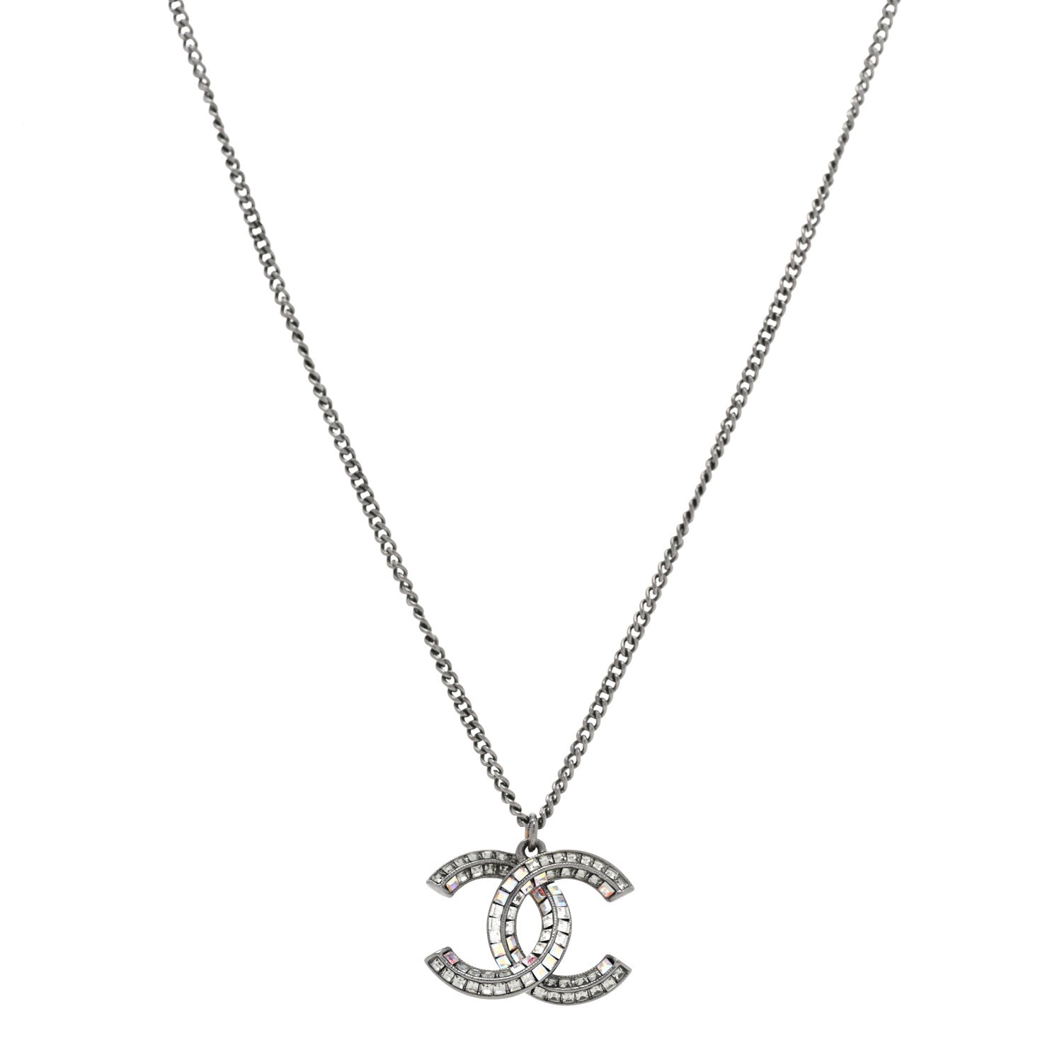 Chanel Baguette Crystal Large CC Necklace Silver 1 of 5