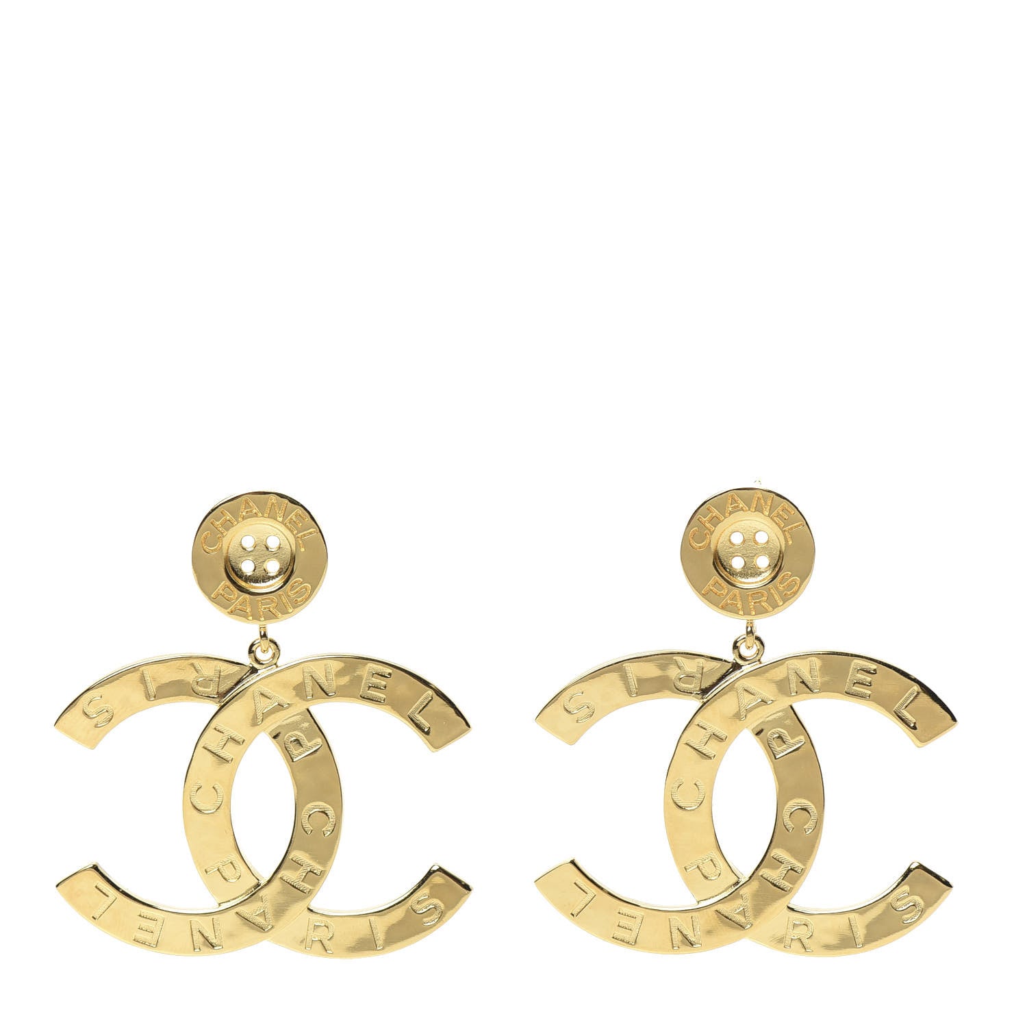 Chanel Metal Large Paris Button Earrings Gold 1 of 4