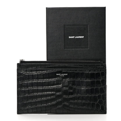 Saint Laurent Calfskin Crocodile Embossed Zip Pouch Black 9 of 9