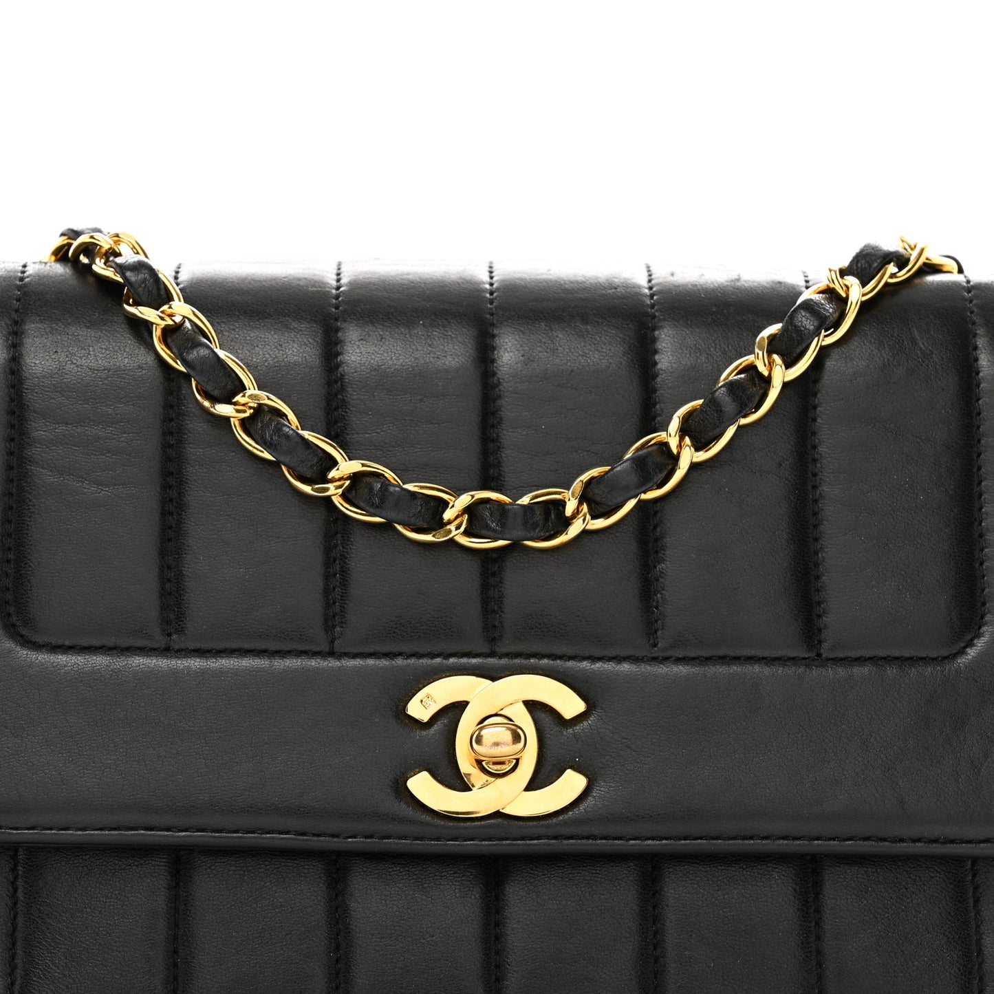 Lambskin Quilted Medium Mademoiselle Single Flap Black