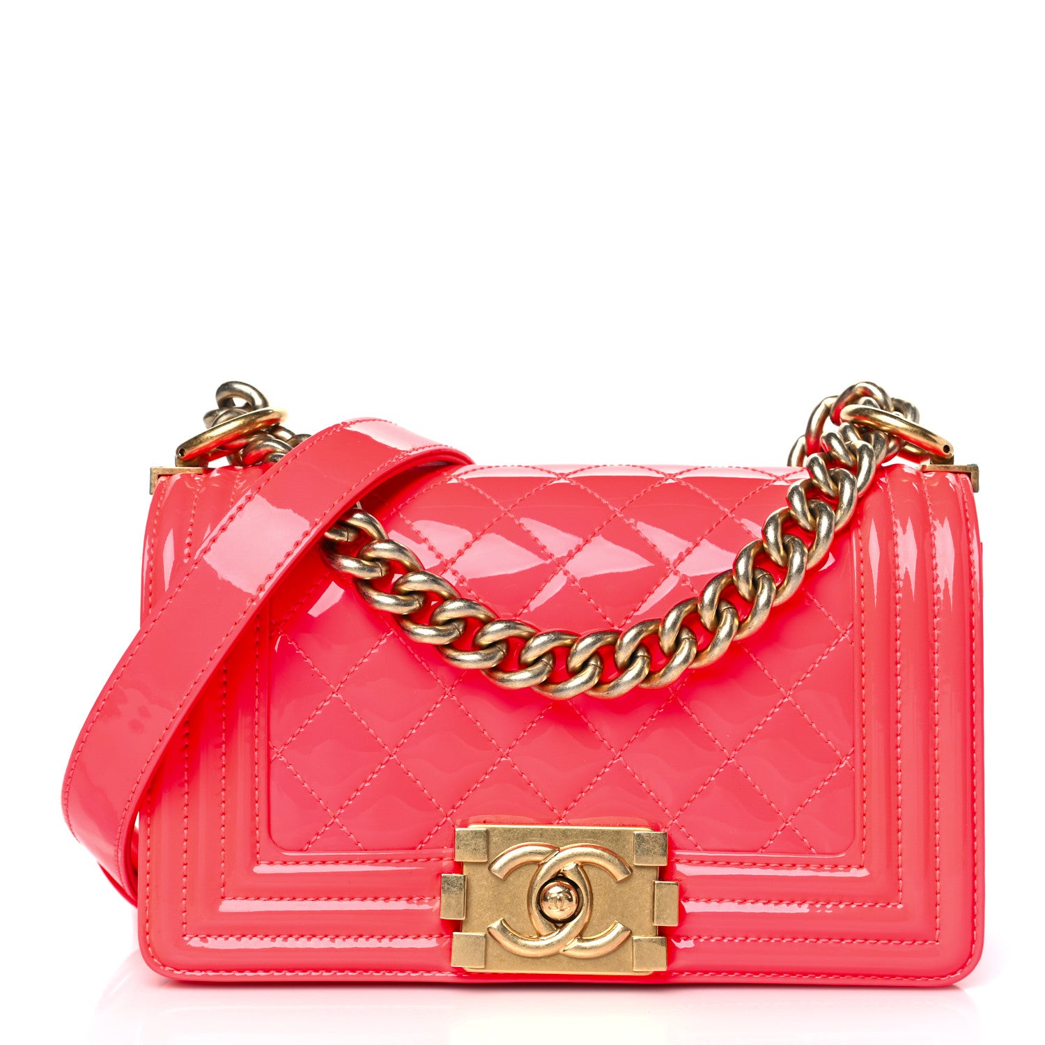 Chanel Patent Calfskin Quilted Small Boy Flap Pink 1 of 10