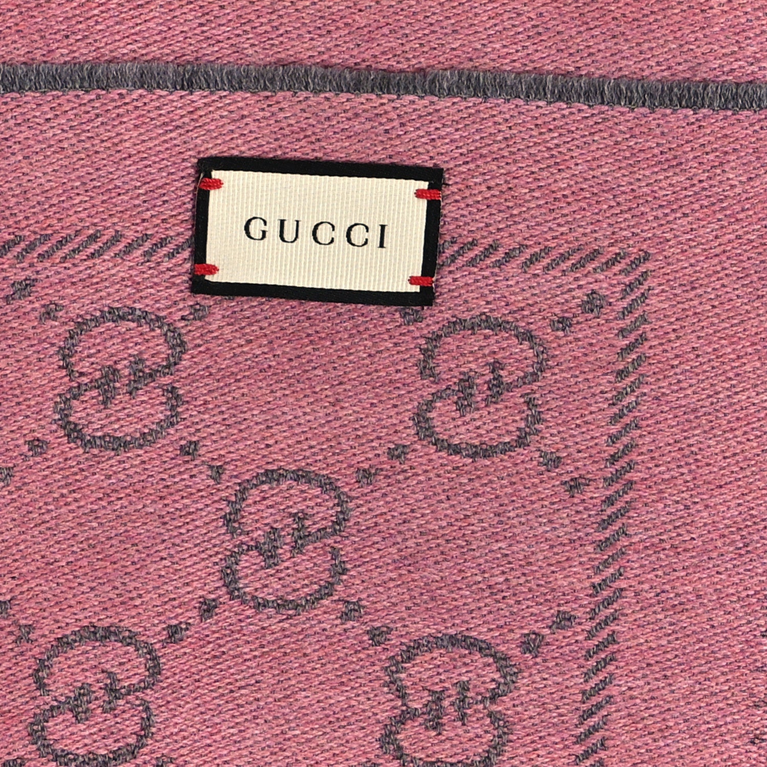 Gucci Wool Jacquard GG Monogram Sten Fringe Scarf Graphite Pink 3 of 4