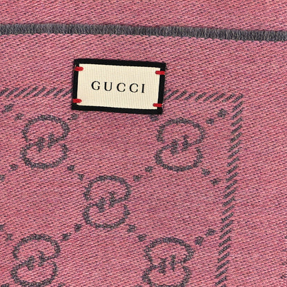 Gucci Wool Jacquard GG Monogram Sten Fringe Scarf Graphite Pink 3 of 4