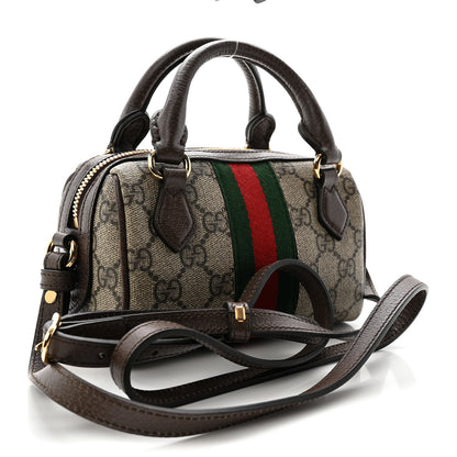 Gucci GG Supreme Monogram Textured Dollar Calfskin Web Super Mini Ophidia Top Handle Bowler Bag Beige Ebony New Acero 3 of 10