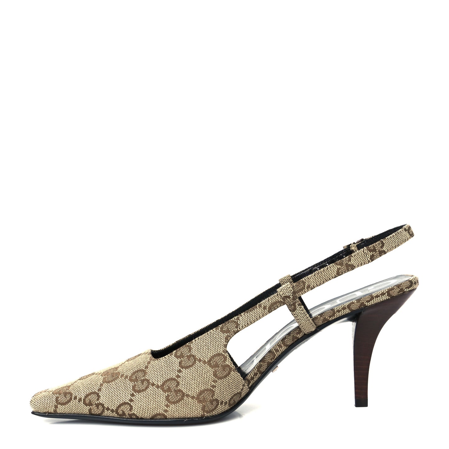 Monogram Malga Kid Square G 75mm Slingback Pumps 37.5 Beige Ebony New Acero